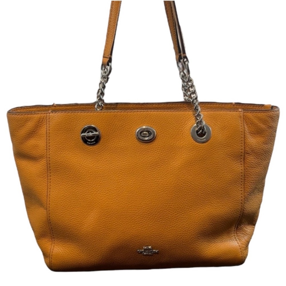 Coach Pebbled Turnlock Chain Tote